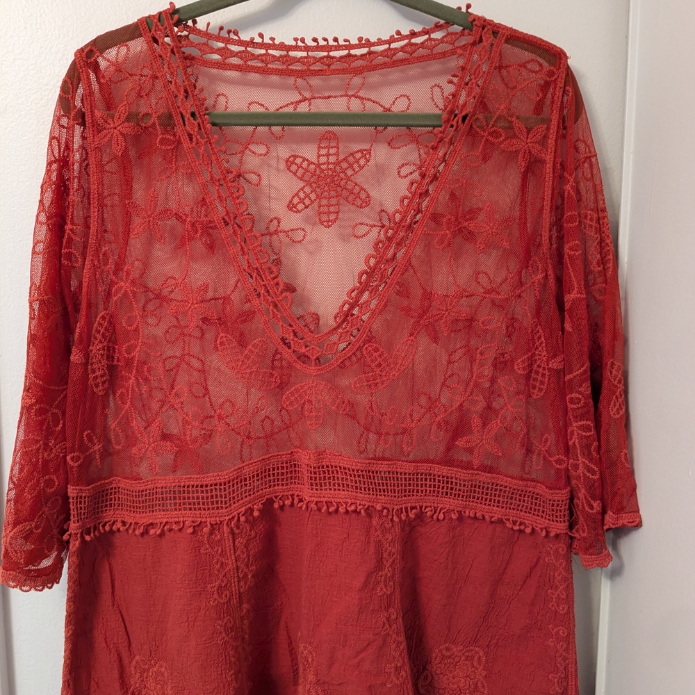 Red Lace V-Neck Top